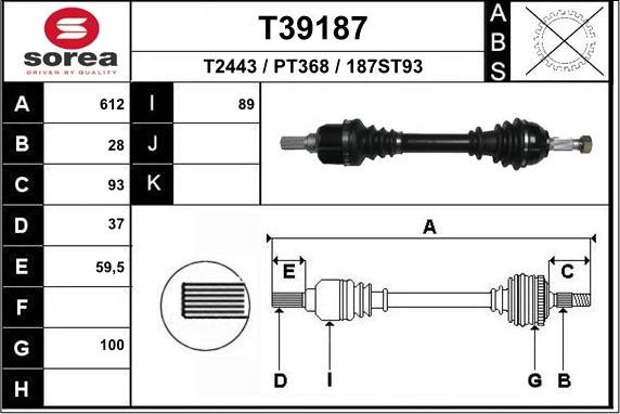 EAI T39187 - Приводной вал autosila-amz.com