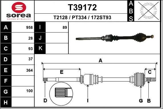 EAI T39172 - Приводной вал autosila-amz.com