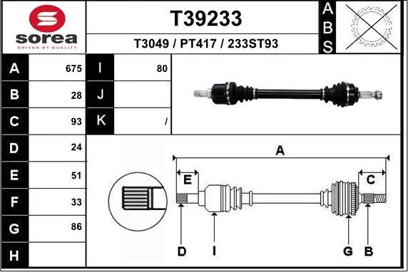 EAI T39233 - Приводной вал autosila-amz.com