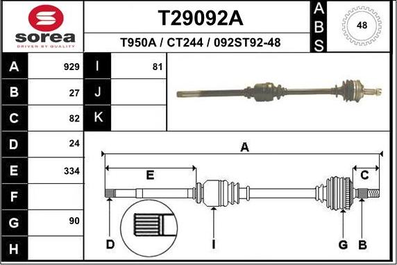 EAI T29092A - Приводной вал autosila-amz.com