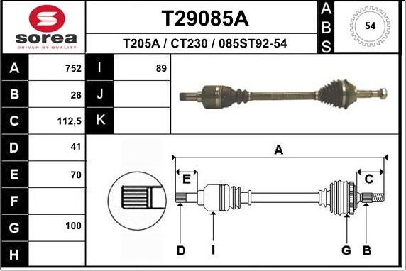 EAI T29085A - Приводной вал autosila-amz.com