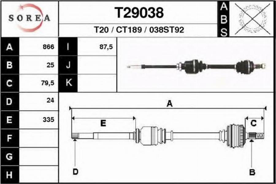 EAI T29038 - Приводной вал autosila-amz.com