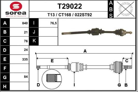 EAI T29022 - Приводной вал autosila-amz.com