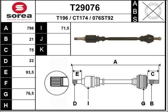 EAI T29076 - Приводной вал autosila-amz.com