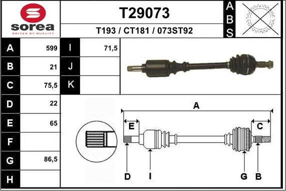 EAI T29073 - Приводной вал autosila-amz.com