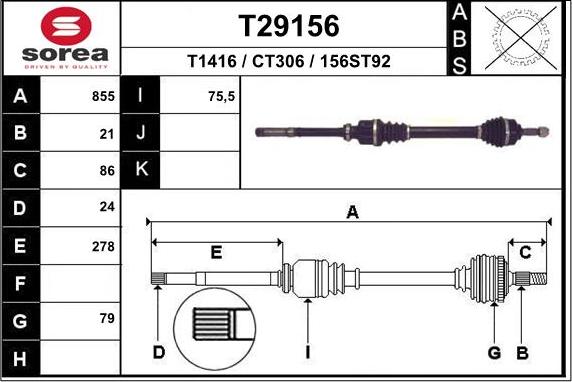 EAI T29156 - Приводной вал autosila-amz.com