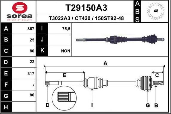 EAI T29150A3 - Приводной вал autosila-amz.com