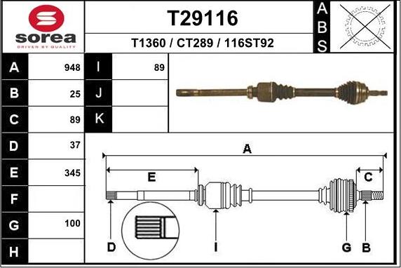 EAI T29116 - Приводной вал autosila-amz.com