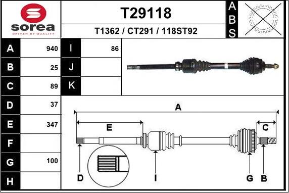 EAI T29118 - Приводной вал autosila-amz.com