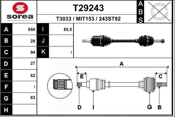 EAI T29243 - Приводной вал autosila-amz.com