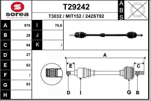 EAI T29242 - Приводной вал autosila-amz.com