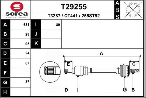 EAI T29255 - Приводной вал autosila-amz.com