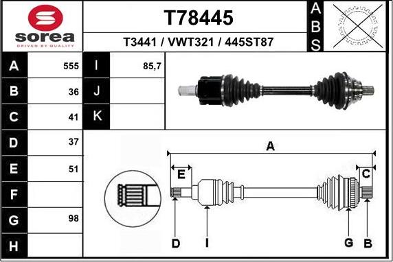 EAI T78445 - Приводной вал autosila-amz.com