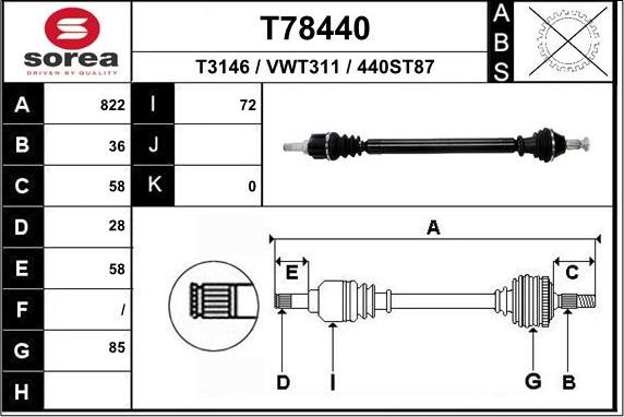 EAI T78440 - Полуосевой вал, дифференциал autosila-amz.com