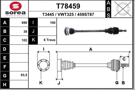 EAI T78459 - Приводной вал autosila-amz.com