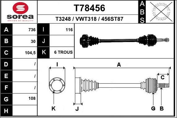 EAI T78456 - Приводной вал autosila-amz.com