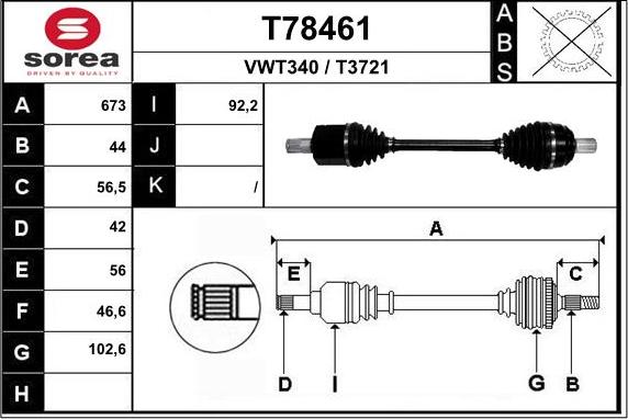 EAI T78461 - Приводной вал autosila-amz.com