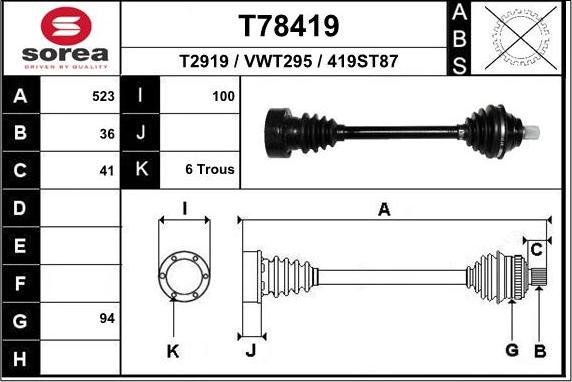 EAI T78419 - Приводной вал autosila-amz.com