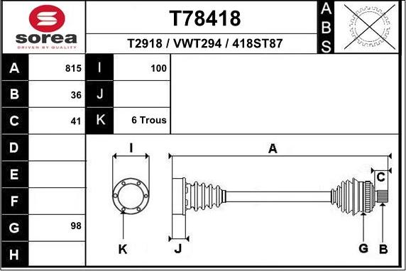 EAI T78418 - Приводной вал autosila-amz.com