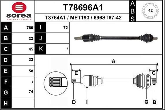 EAI T78696A1 - Приводной вал autosila-amz.com