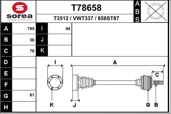 EAI T78658 - Приводной вал autosila-amz.com