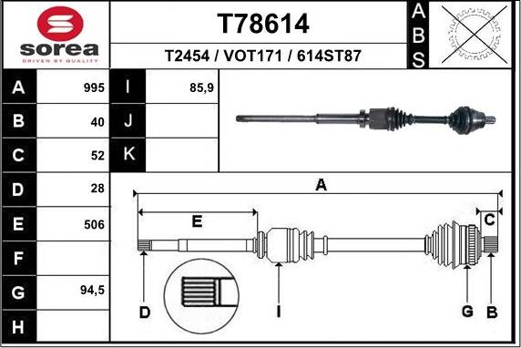 EAI T78614 - Приводной вал autosila-amz.com