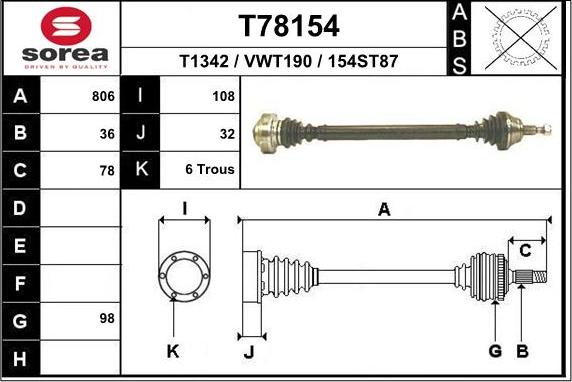 EAI T78154 - Приводной вал autosila-amz.com