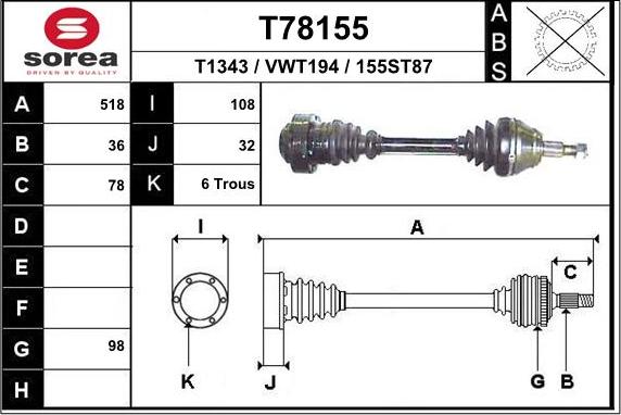 EAI T78155 - Приводной вал autosila-amz.com