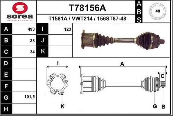 EAI T78156A - Приводной вал autosila-amz.com