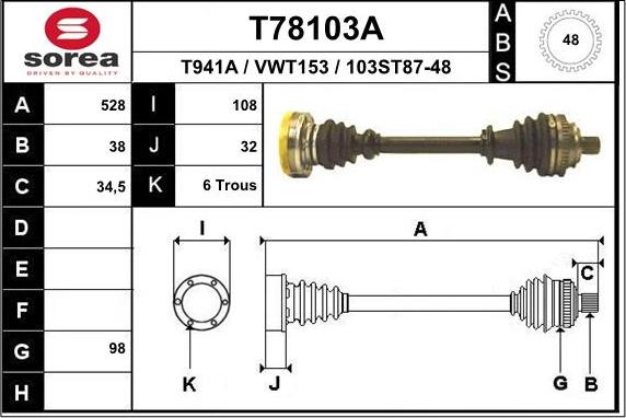 EAI T78103A - Приводной вал autosila-amz.com