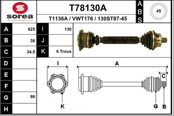 EAI T78130A - Приводной вал autosila-amz.com