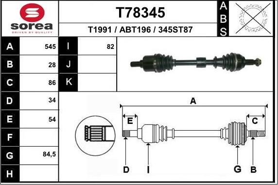 EAI T78345 - Приводной вал autosila-amz.com