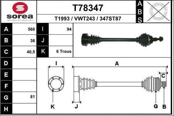 EAI T78347 - Приводной вал autosila-amz.com