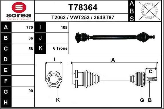 EAI T78364 - Приводной вал autosila-amz.com