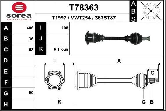 EAI T78363 - Приводной вал autosila-amz.com