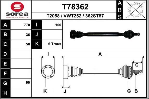 EAI T78362 - Приводной вал autosila-amz.com