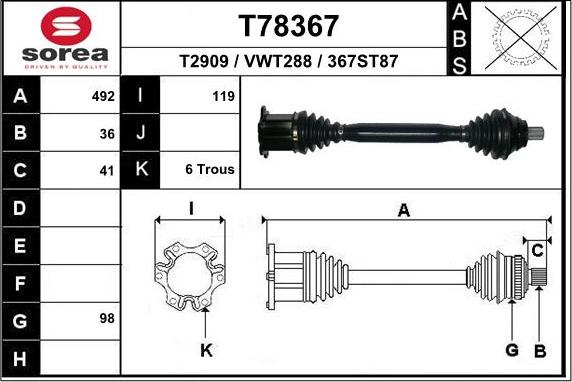 EAI T78367 - Приводной вал autosila-amz.com