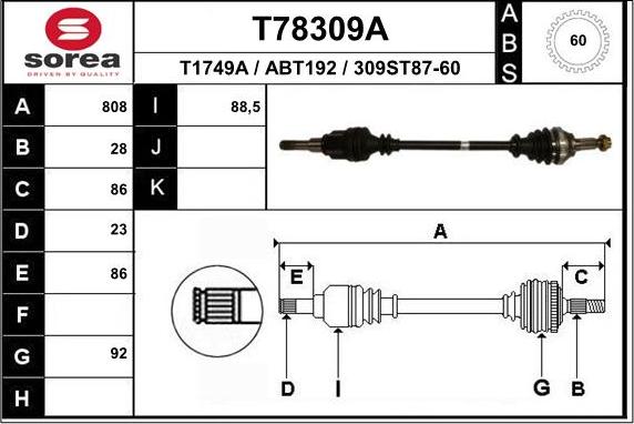 EAI T78309A - Приводной вал autosila-amz.com