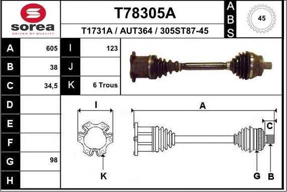 EAI T78305A - Приводной вал autosila-amz.com