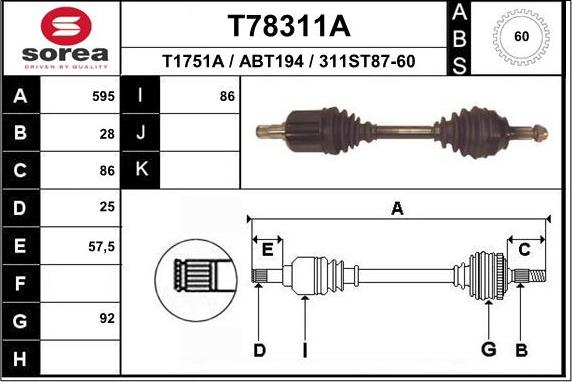 EAI T78311A - Приводной вал autosila-amz.com