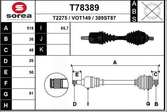 EAI T78389 - Приводной вал autosila-amz.com