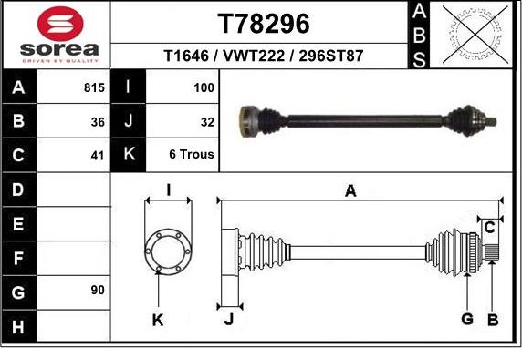 EAI T78296 - Приводной вал autosila-amz.com