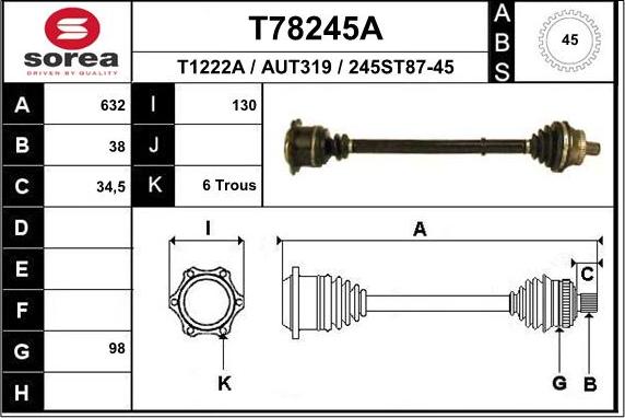 EAI T78245A - Приводной вал autosila-amz.com