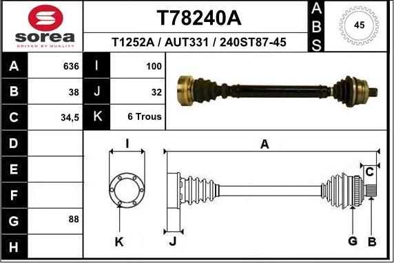 EAI T78240A - Приводной вал autosila-amz.com