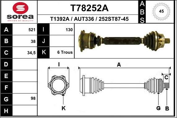 EAI T78252A - Приводной вал autosila-amz.com