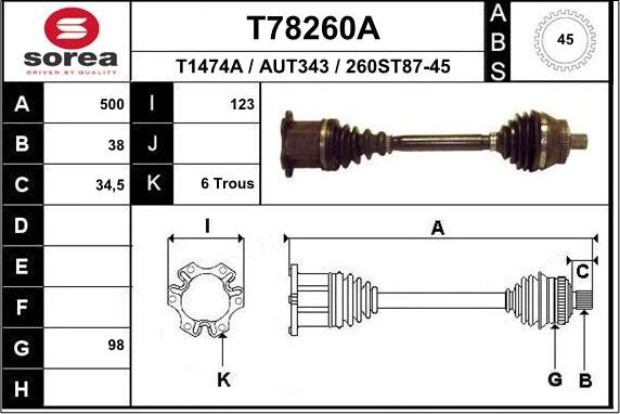 EAI T78260A - Приводной вал autosila-amz.com