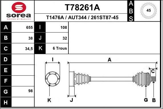 EAI T78261A - Приводной вал autosila-amz.com
