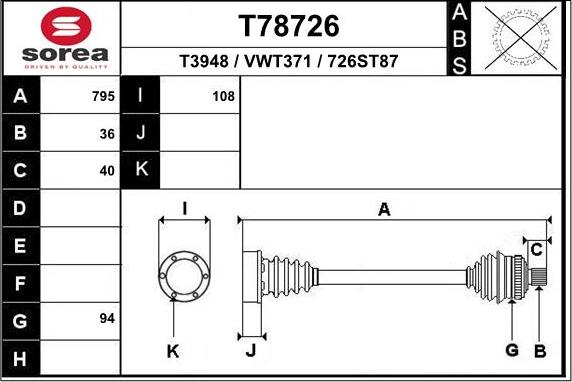 EAI T78726 - Приводной вал autosila-amz.com