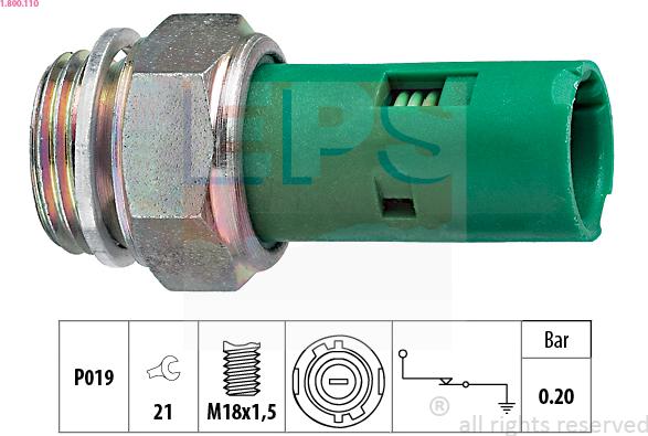 EPS 1.800.110 - Датчик лампы давления масла (резьба М18х1,5) Рено 19, Laguna-I 8-клап. двигатели autosila-amz.com
