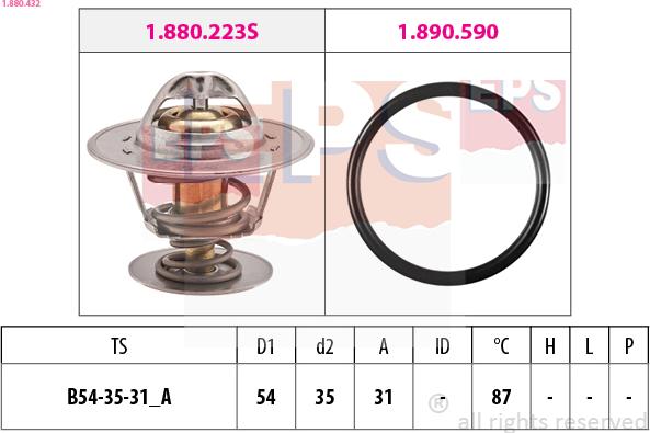 EPS 1.880.432 - Термостат (с прокладкой) AUDI: 100 (44, 44Q, C3) 1.8 KAT 82-90, 100 (4A, C4) 2.0/2.0 E/2.0 E 16V 90- autosila-amz.com